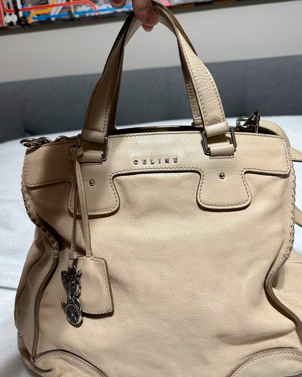 No Reserve - Celine Bag Medium Beige Leather Silver-Tone Hardware Leather Strap (Bag)