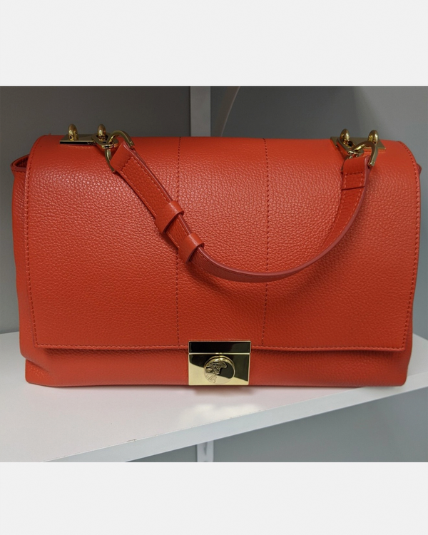 No Reserve - Versace Bag Medium Orange Leather Gold-Tone Hardware Leather Strap (Bag)