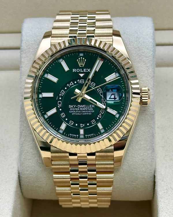 2025 Rolex Sky-Dweller 42MM Green Dial Yellow Gold Jubilee Bracelet (336938)