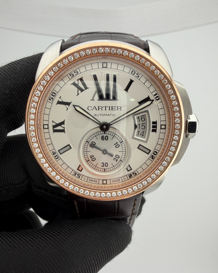 2011 Cartier Calibre de Cartier 42MM Silver Dial Leather Strap (W7100011)