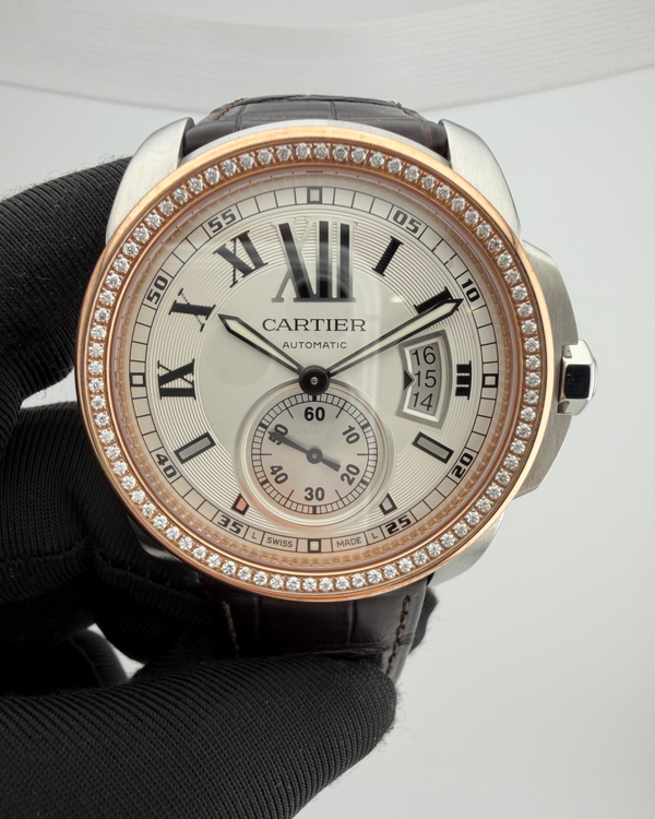 2011 Cartier Calibre de Cartier 42MM Aftermarket Silver Dial Leather Strap (W7100011)
