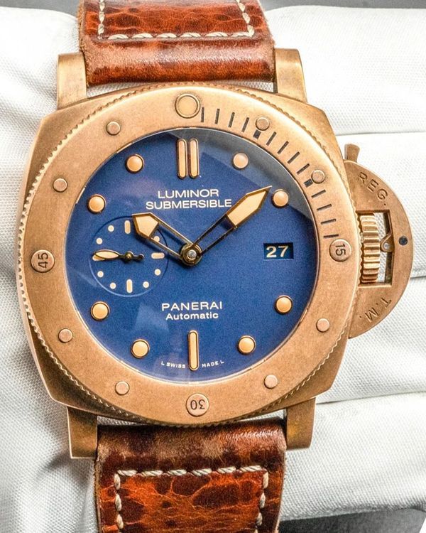 2017 Panerai Submersible 3 Days "Bronzo" L. E. 47MM Blue Dial Leather Strap (PAM00671)