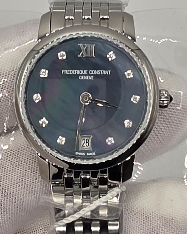 No Reserve - 2026 Frederique Constant Slimline Date 30MM Quartz Grey Mother of Pearl Steel Bracelet (FC-220MPBD1S26B)