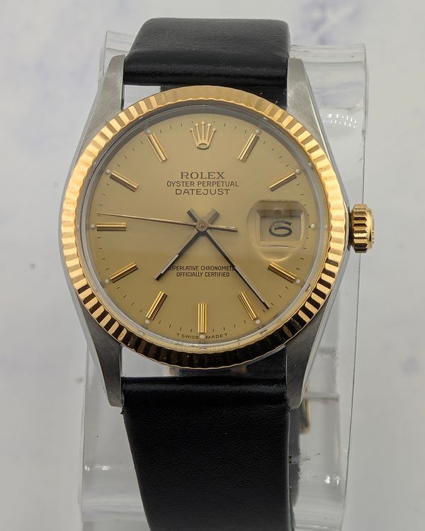 No Reserve - 1988 Rolex Datejust 36MM Champagne Dial Two-Tone Aftermarket Leather Strap (16013)