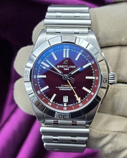 Breitling Chronomat GMT Six Nations Wales 40MM Burgundy Dial Steel Bracelet (A323988B1K1A1)