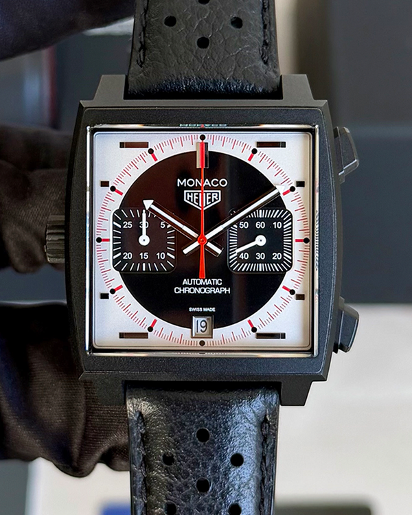 2025 Tag Heuer Monaco Chronograph Stopwatch L. E. 39MM Black Dial Leather Strap (CAW218F.FC6356)