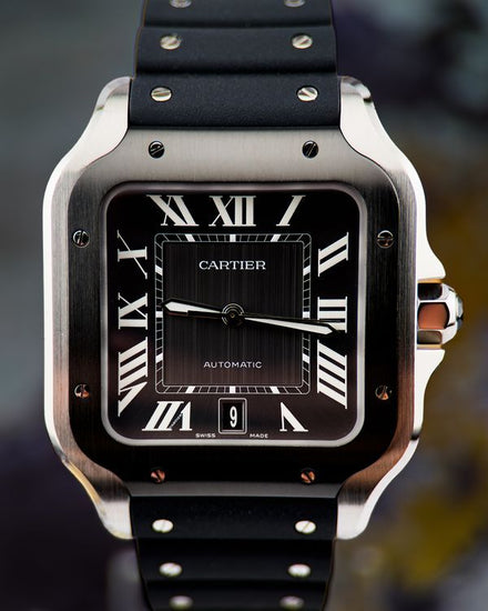 Cartier Santos De Cartier 39.8MM Black Dial Rubber Strap (WSSA0037)