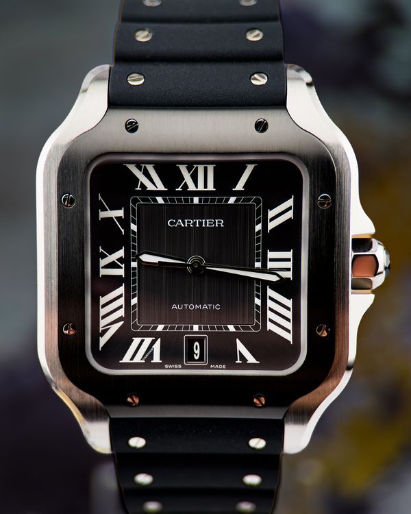 Cartier Santos De Cartier 39.8MM Black Dial Rubber Strap (WSSA0037)
