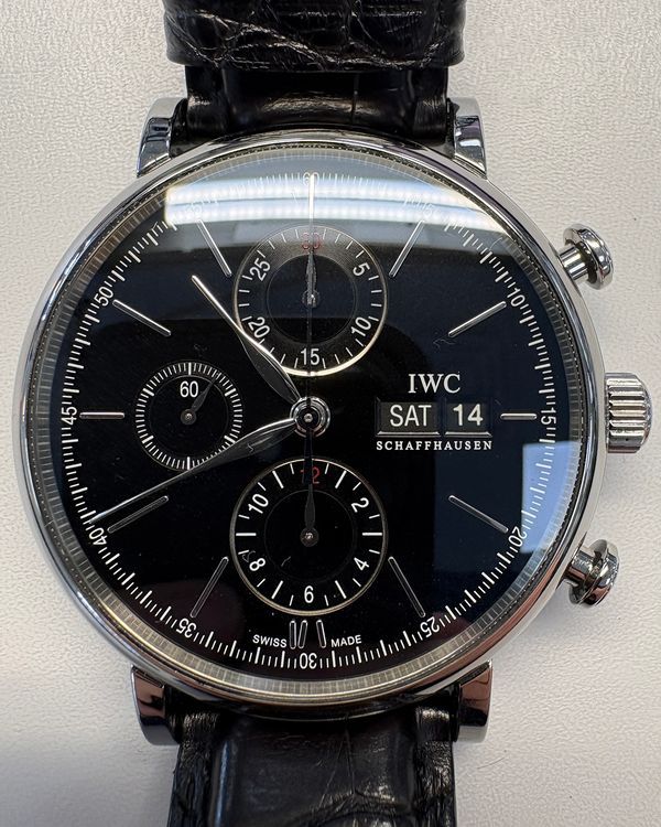 2020 IWC Schaffhausen Portofino Chronograph 42MM Black Dial Leather Strap (IW391008)