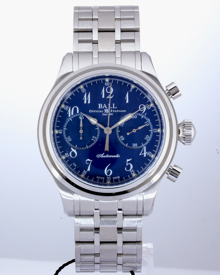 No Reserve - 2026 Ball Trainmaster Chronograph "Cannonball" L. E. 43MM Blue Dial Steel Bracelet (CM1052D)