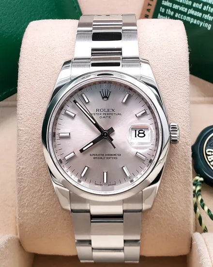 2011 Rolex Oyster Perpetual Date 34MM Silver Dial Oyster Bracelet (115200)