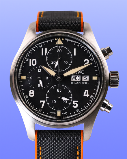 No Reserve - 2020 IWC Schaffhausen Pilot Spitfire Chronograph 41MM Black Dial Aftermarket Rubber Strap (IW387903)