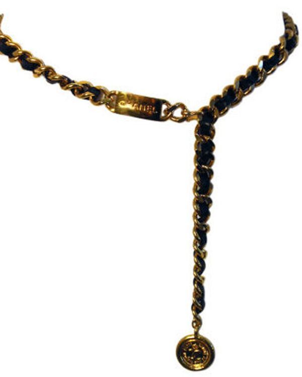 Chanel Accessories Belt "Coin" 35 x 0.5IN Black Leather/Chain Gold-Tone Hardware (Belt)
