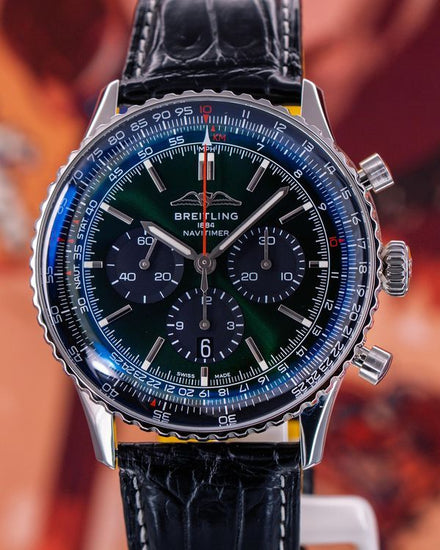 2022 Breitling Navitimer B01 Chronograph 46MM Green Dial Aftermarket Leather Strap (AB0137241L1P1)