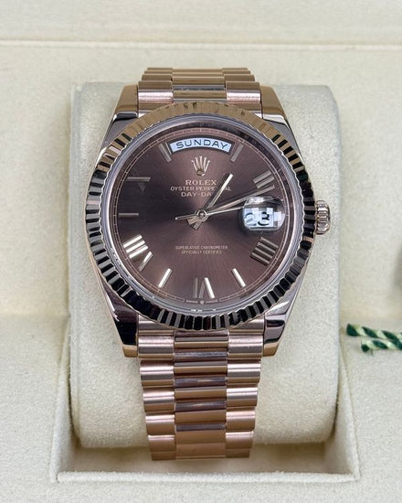 2022 Rolex Day-Date 40MM Chocolate Dial Rose Gold President Bracelet (228235)