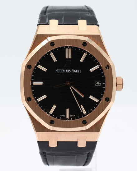 2021 Audemars Piguet Royal Oak 41MM Black Dial Leather Strap (15510OR.OO.D002CR.02)