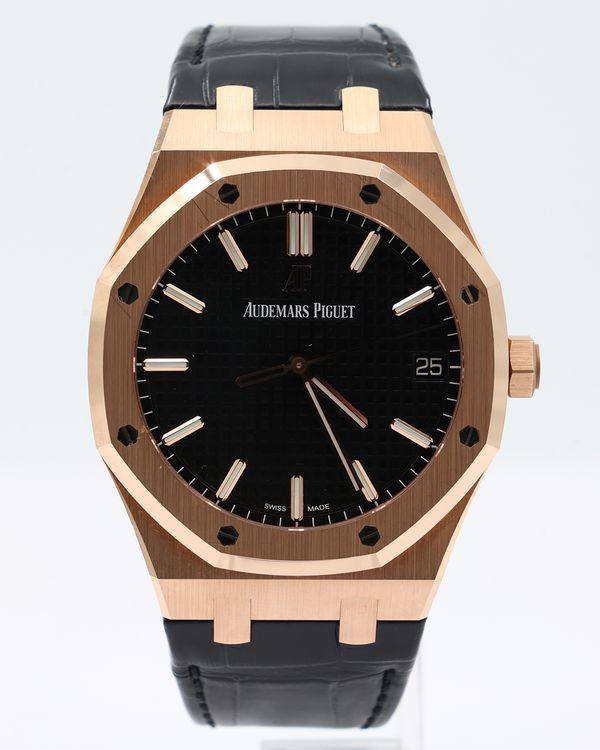 2021 Audemars Piguet Royal Oak 41MM Black Dial Leather Strap (15510OR.OO.D002CR.02)