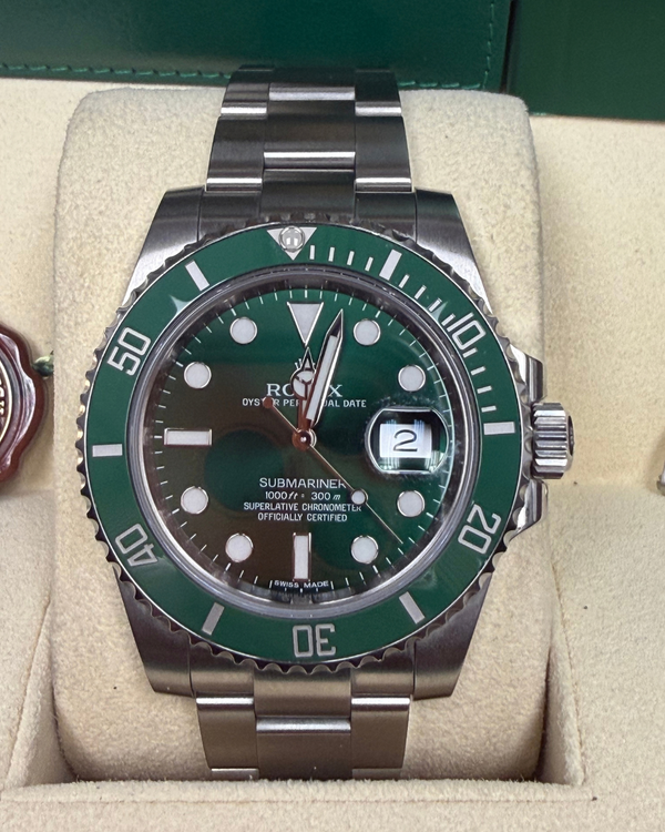 No Reserve - 2012 Rolex Submariner Date “Hulk” 40MM Green Dial Oyster Bracelet (116610LV)