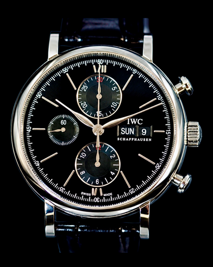 No Reserve - 2021 IWC Schaffhausen Portofino Chronograph 42MM Black Dial Leather Strap (IW391029)