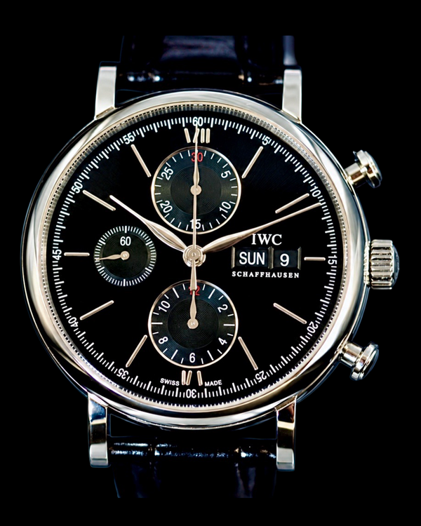 No Reserve - 2021 IWC Schaffhausen Portofino Chronograph 42MM Black Dial Leather Strap (IW391029)