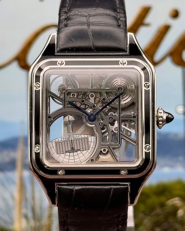 2026 Cartier Santos Dumont 43.5MM Skeleton Dial Leather Strap (WHSA0044)