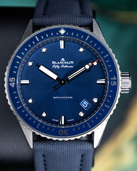 No Reserve - 2021 Blancpain Fifty Fathoms Bathyscaphe 43.6MM Blue Dial Textile Strap (5000-0240-O52A)