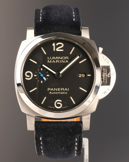 No Reserve -Panerai Luminor Marina 1950 3 Days 44MM Black Dial Aftermarket Leather Strap (PAM01312)