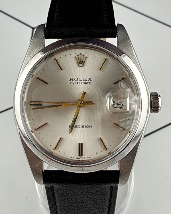 No Reserve - Rolex Oyster Precision Date 34MM Silver Dial Aftermarket Leather Strap (6694)