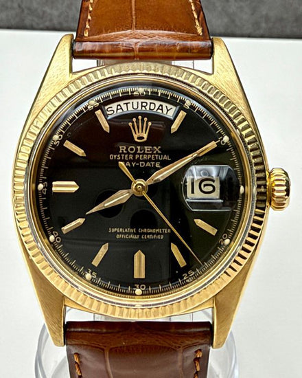 Rolex Day-Date 36MM Black Dial Aftermarket Leather Strap (6611)