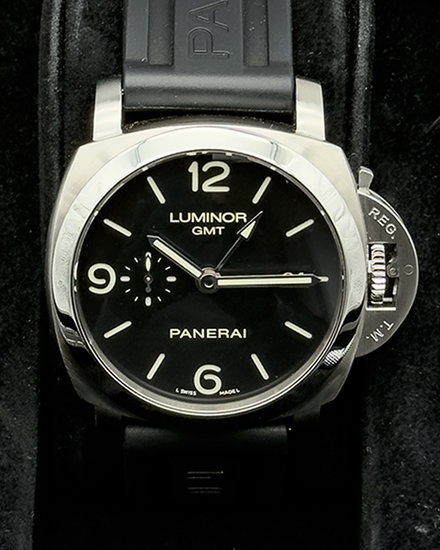 No Reserve - 2015 Panerai Luminor 1950 3 Days GMT 44MM Black Dial Rubber Strap (PAM00320)