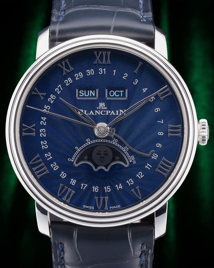 No Reserve - 2021 Blancpain Villeret Quiantiéme Complet Moonphase 40MM Blue Dial Leather Strap (6654-1529-55B)