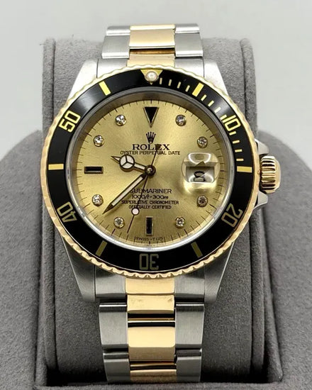 1991 (N Serial) Rolex Submariner Date 40MM Aftermarket Champagne "Serti" Dial Two-Tone Oyster Bracelet (16613)