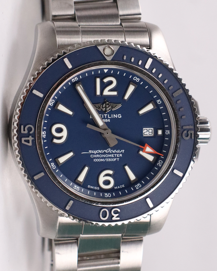 No Reserve - 2019 Breitling Superocean 44MM Blue Dial Steel Bracelet (A17367D81C1A1)