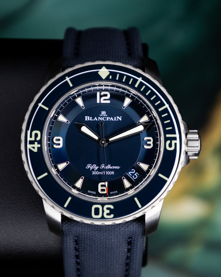 No Reserve - 2022 Blancpain Fifty Fathoms 45MM Blue Dial Textile Strap (5015-12B40-O52B)