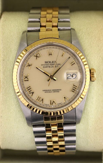 No Reserve - 1989 Rolex Datejust 36MM Ivory Dial Two-Tone Jubilee Bracelet (16233)