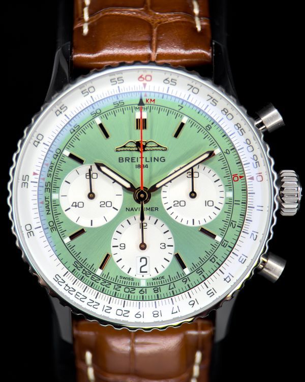 2025 Breitling Navitimer 1 B01 Chronograph 41MM Green Dial Leather Strap (AB0139211L1P1)