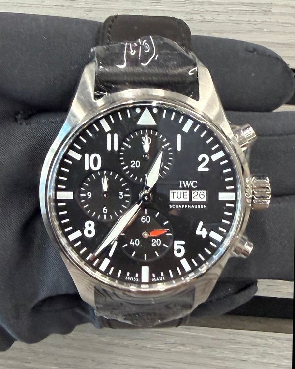 2026 IWC Schaffhausen Pilot Chronograph 43MM Black Dial Leather Strap (IW378001)