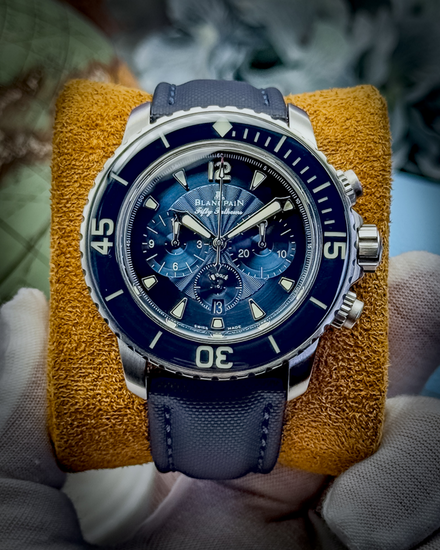 2020 Blancpain Fifty Fathoms Chronograph Flyback 45MM Blue Dial Textile Strap (5085FB-1140-52B)