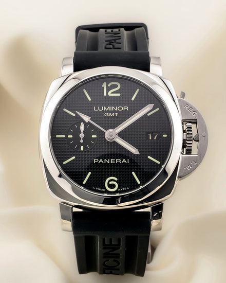2014 Panerai Luminor 1950 3 Days GMT 42MM Black Dial Rubber Strap (PAM00535)