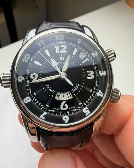 Maurice Lacroix Masterpiece Réveil Globe 43MM Black Dial Leather Strap (MP6388)