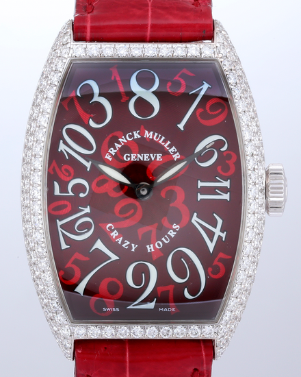 Franck Muller Cintrée Curvex Crazy Hours 45MM Red Dial Leather Strap (5850 Crazy Hours D)