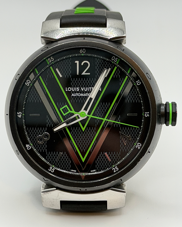 No Reserve - 2021 Louis Vuitton Tambour 41MM Black Dial Leather Strap (QA131Z)
