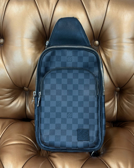 Louis Vuitton Bag Avenue Slingbag Damier Graphite Small Coated Canvas Silver-Tone Hardware Textile Strap (Avenue Slingbag)