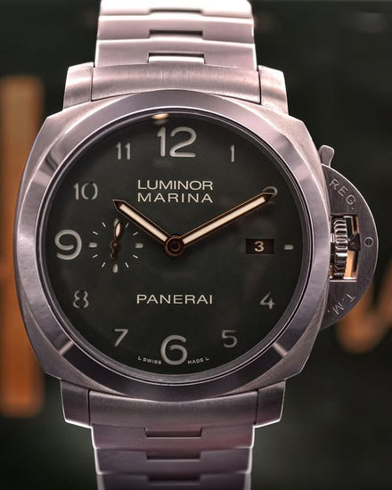 2016 Panerai Luminor Marina 1950 3 Days "Harrods Edition" L.E. 44MM Green Dial Titanium Bracelet (PAM00693)