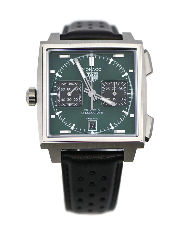 2026 Tag Heuer Monaco Chronograph 39MM Green Dial Leather Strap (CDW2180)