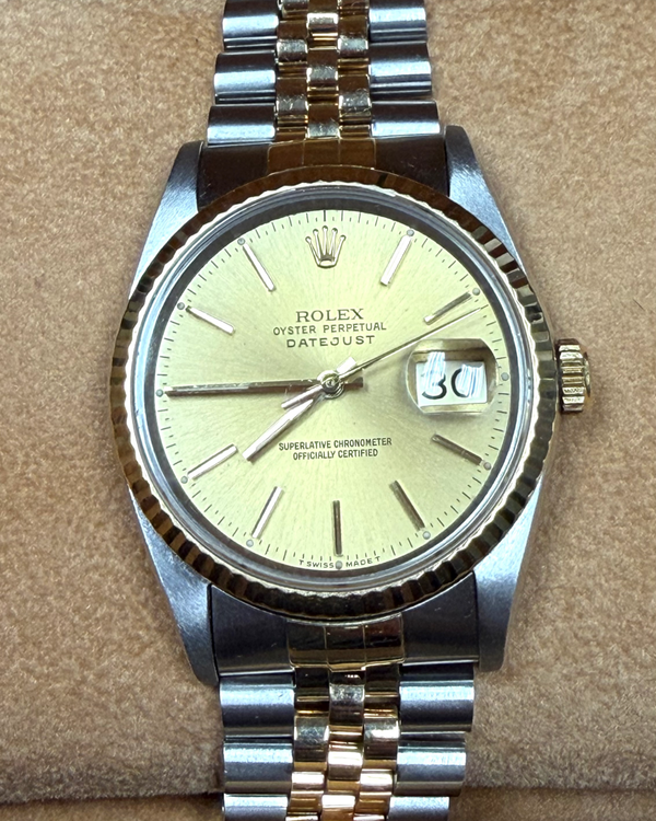 No Reserve - 1991 Rolex Datejust 36MM Champagne Dial Two-Tone Jubilee Bracelet (16233)