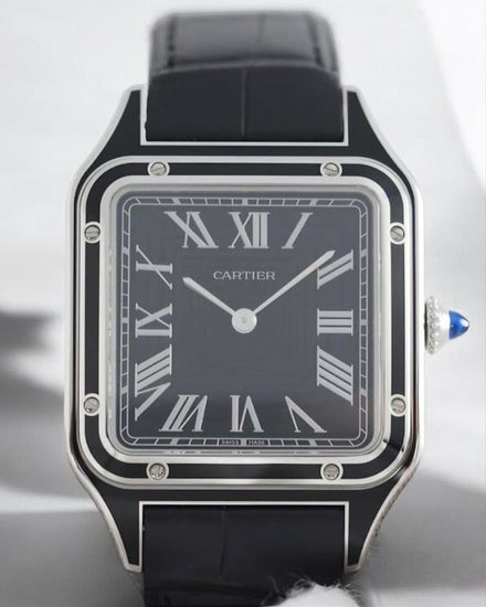 2024 Cartier Santos Dumont Large "Black Lacquer" 43.5MM Black Dial Leather Strap (WSSA0046)