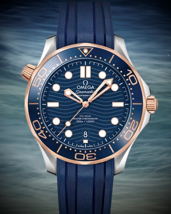 2024 Omega Seamaster Diver 300M Sedna Gold 42MM Blue Dial Rubber Strap (210.22.42.20.03.002)