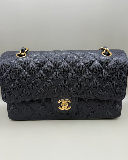 No Reserve - 2014 Chanel Bag Classic Double Flap Medium Black Caviar Leather Gold-Tone Hardware Leather/Chain Strap (Bag)