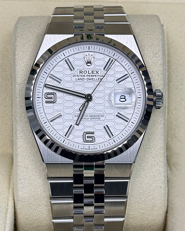 2026 Rolex Land-Dweller 40MM White "Honeycomb" Dial Flat Jubilee Bracelet (127334)